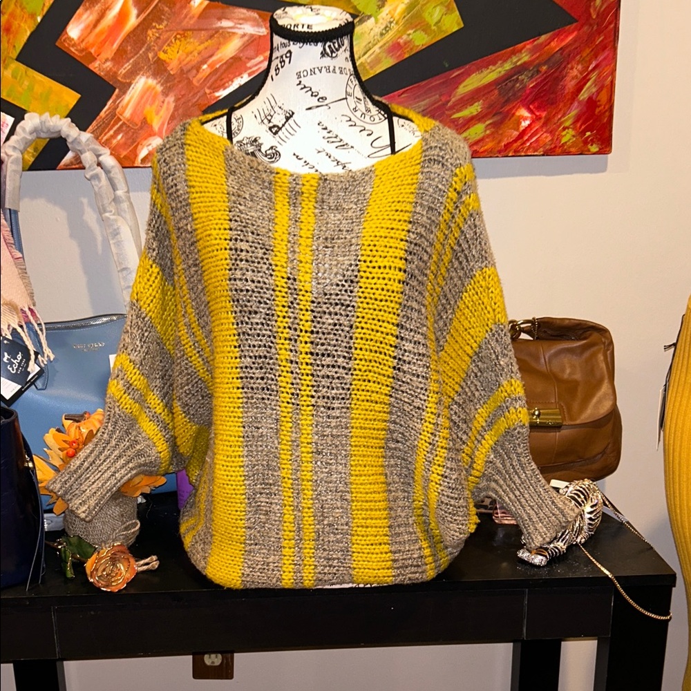 Hot & Delicious Yellow and Gray Striped Women's Sweater